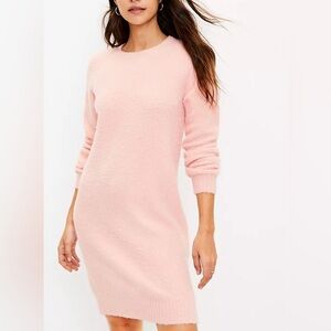 Loft Boucle Pink Plush Wool Blend Sweater Dress w/round neck Size Large